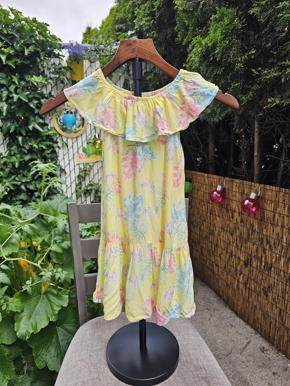 OshKosh B'gosh Yellow Tropical Off-Shoulder Ruffle Dress